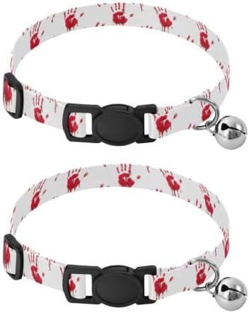 Red Blood Handprints White Collars for Cats, 2 Pack Cat Collar Breakaway with Bell