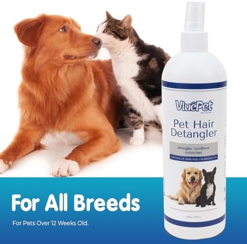 VLUEPET | Pet Hair Detangler Spray - Dematting and Conditioner Spray for Dog & Cat - Natural Ingredients, Paraben & Sulfate Free - Tangled & Dyes Remover - Aloe & Oatmeal Scent - Daily Use - 16 fl oz