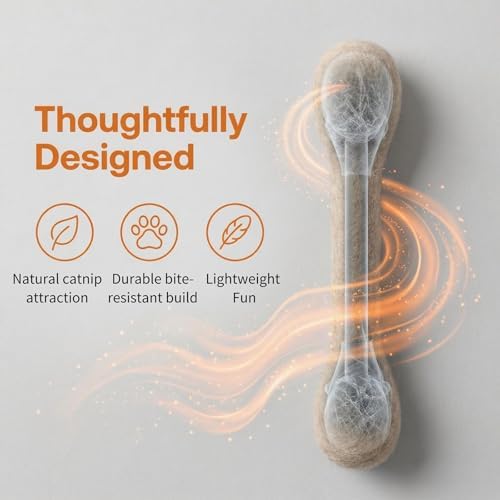 Cotton Swabs Cat Toys with Catnip,6 Pk Soft Interactive Giant Q Tip Cat Toy,Durable for Chew, Organic Catnip for Anxiety & as Digestive Aid,The Ideal Gift for cat Lovers(Beige 6-Pack)