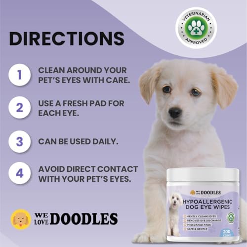 We Love Doodles Dog Eye Wipes & Pin Brush Bundle - Pre-Soaked Eye Wipes for Dogs, Tear Stain Remover for Dogs, Pet Eye Wipes,Pet Grooming Detangler Pin Dog Brush, Dog Brush for Shedding & Loose Fur