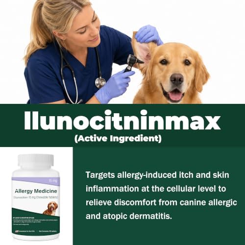 Dog Allergy Itch Treatment，Fast Reduce Scratching，Paw Licking and Belly-Rubbing for Dermatitis，Atopic Skin Care Supplement for Dogs Over 12 Months Old | 15 mg | 90 Count