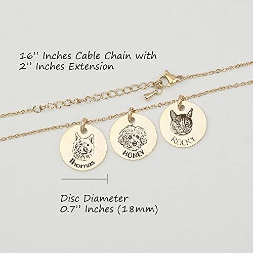Anavia Personalized Pet Portrait Necklace, Handmade Memorial Jewelry Gift, Custom Round Disc Photo Engraved Necklace for Animal Lovers, Dog Mom, Dog Dad