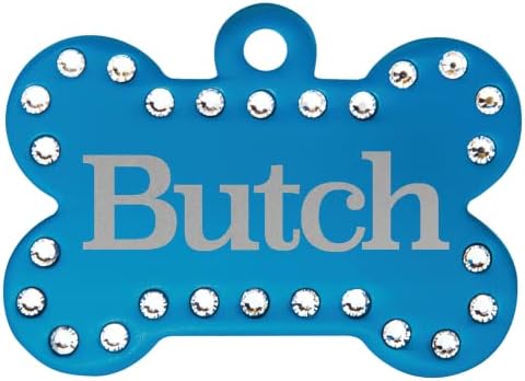 Signature Custom Laser Engraved Anodized Aluminum Pet ID Tags (Black, Swarovski Crystal Bone 1 1/2" x 1")