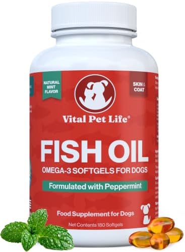 Fish Oil for Dogs, Minty Fresh Breath, Healthy Skin & Coat, 180 Softgels