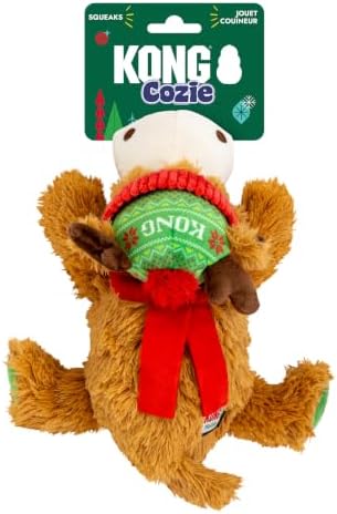 KONG Cozie Plush Dog Toy with Squeaker (Holiday Reindeer, Medium)