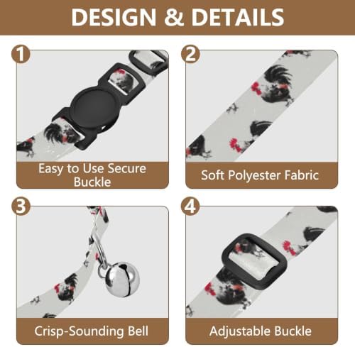 Black Roosters Adjustable Buckle Cats Collar 2 Pack Collars for Puppies
