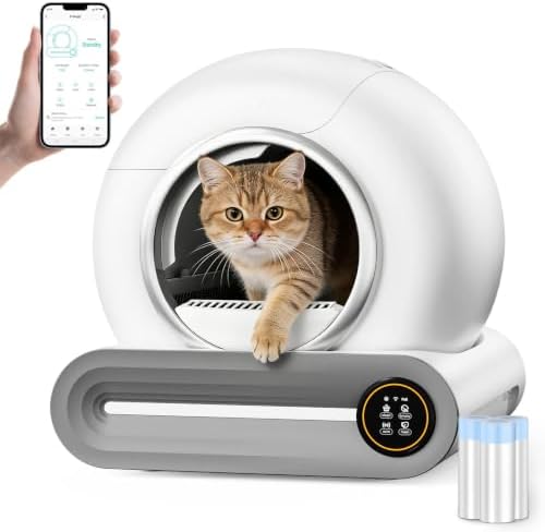 SUW Self Cleaning Litter Box, Automatic Cat Litter Box for Multiple Cats, 65L+9L Robot, APP Control, 3 Rolls Grabage Liner Bags, 1 Odor Eliminator, Negative ion Deodorization, Toilet Monitorin,White