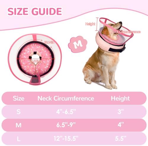 Inflatable Dog Cone Collar with Anti-Licking Clear Shield, for Dogs Cats