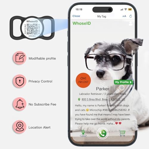 QR Code Dog Tag with NFC, Personalized Pet ID Tag, Silent Silicone Dog ID Tag, Modifiable Pet Online Profile, Multiple Emergency Contact, Scan QR Code Send GPS Location Email (Small, Red)