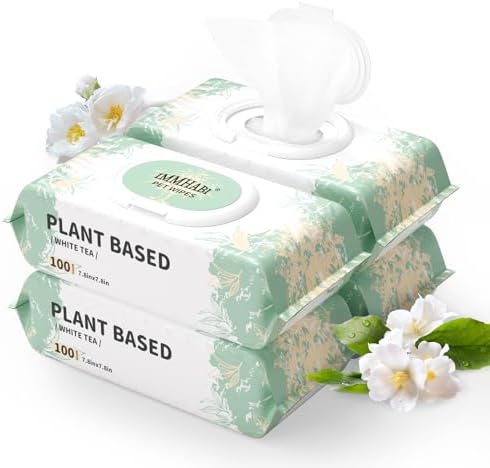 IMMHABI 400 Count Dog Wipes for Paws and Butt,Plant-Based Hypoallergenic Pet Wipes Cleansing & Deodorizing Wipes for Dogs Face and Body Wipes Cleaning Fur (White Tea)