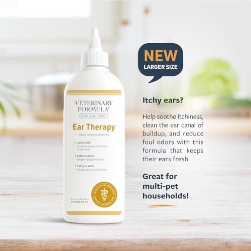 Veterinary Formula Clinical Care Ear Therapy Bundle with Cleaner Solution 8 Fl Oz + Cleaner Wipes 100 ct – Cat & Dog Ear Cleaner, Helps Soothe Itchiness and Clean The Ear Canal of Debris and Buildup