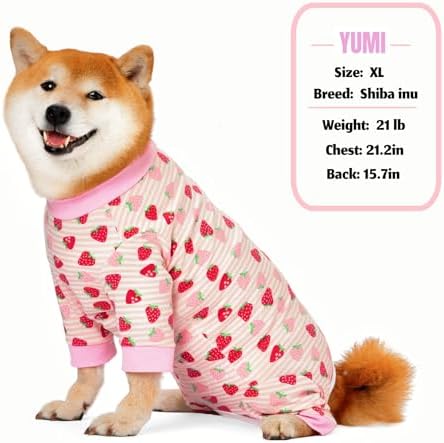 Recovery Suit for Dogs Full Zipper, Four-Legged Onesie Dog Recovery Suit After Surgery Cute Soft Bodysuit Cone Alternative Male Female Neuter Anti Licking Wounds (Pink Strawberry, X-Large)