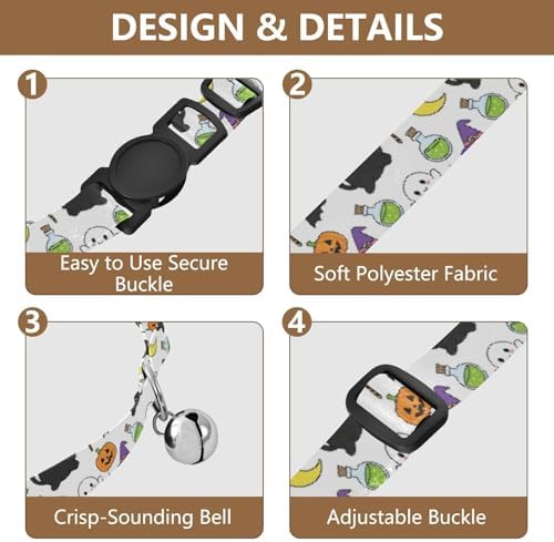 Cute Halloween Black Cats Kitten Collar 2 Pack Lightweight Pet Collar for Cats and Dogs Adjustable Length 10.6" to 17.1"