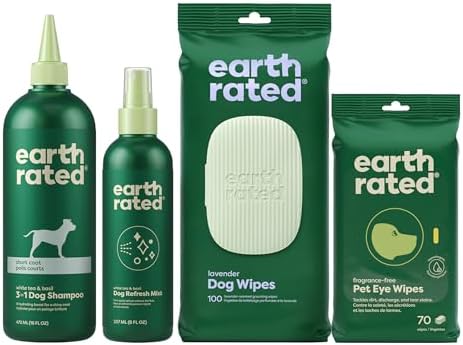 Earth Rated Short Coat Essentials - Dog Shampoo, Grooming Wipes, Refresh Mist & Eye Wipes