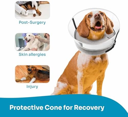 Dog Inflatable Neck Collar - Inflatable E Collar for Dogs - Comfortable Elizabethan Cone with Detachable Anti-Licking Shield - Dog Donut Cone - Doughnut for Dogs After Surgery (Grey, M)