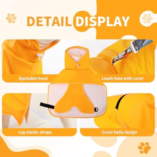 Dog Raincoat,Dog Rain Jacket Poncho with Hood and Leash Hole(Yellow,M)