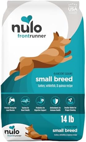 Nulo Frontrunner Dry Dog Food Small Breed - High-Protein Turkey, Whitefish & Quinoa Recipe, Natural Puppy & Adult Dog Food, Small Sized Kibble with Probiotics, Taurine, Omega 3, 14lb Bag