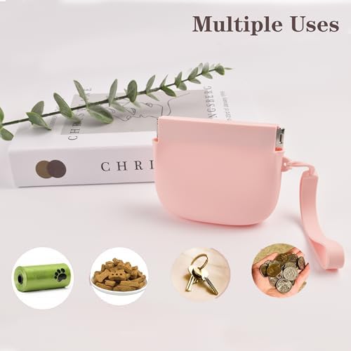 Silicone Dog Treat Pouch Portable Snack Pouch (Pink & Grey)