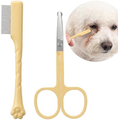 Dog Tear Stain Remover Dog Eye Comb with Round Tip Mini Scissor