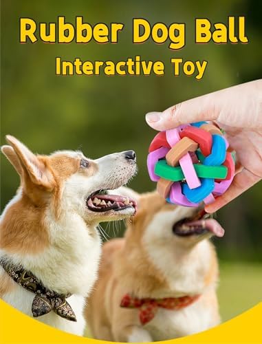 GLOGLOW Rubber Colorful Soft Ball Chewing Dog Toy with Inside Bell