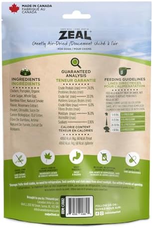 ZEAL Natural Chicken Jerky Tenders for Dogs, 100% Real Canadian Chicken, High Protein 24%, Soft Training Treats, Air-Dried, Grain Free, Made in Canada, 10oz
