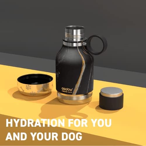 Asobu Buddy Bottle a Stainless Steel Insulated Water Bottle for with Removable Dog Water Bowl and Dog Food and Treat Storage Bowl (Midnight Marble, 37 oz Water Bottle with Bowl)