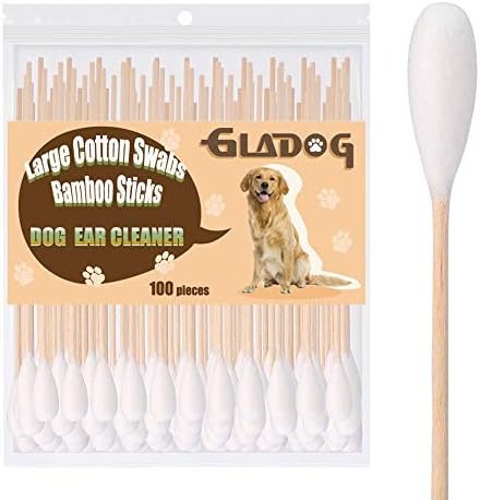 GLADOG 6 Inch Professional Large Cotton Buds for Dogs, Specially Designed Dog Cotton Buds with Bamboo Handle, Large Means Safe