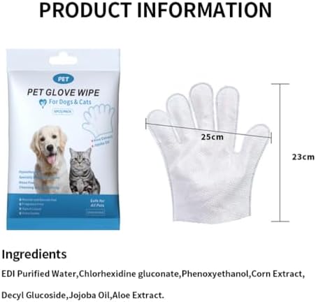 Pet Wipes Glove for Dogs, Cats & Small Animals Hypoallergenic Non Rinse, Clean, Wipes, Lick-Safe, Full-Body Grooming and Deodorizing Daily & Travel Cleaning of Dirt & Odors (6 Packs)