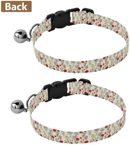 2 Pack Small Dog Collar Colorful Wildflowers Puppy Collar with Bell, Adjustable Length 10.6" to 17.1"