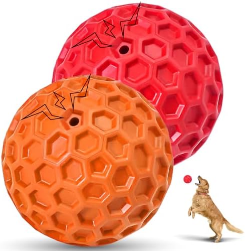 2 Pack Indestructible Squeaky Dog Balls for Aggressive Chewers, Interactive Dog Toys for Teething, Relieving Anxiety. Chew Toy for Large, Medium Breeds, Outdoor Rubber Balls.