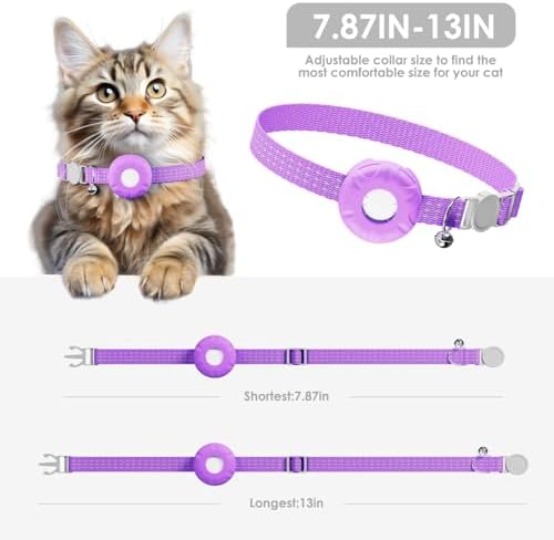 GPS Tracker for Cats, Cat Tracker, Cat GPS Tracker Compatible with Apple Find My App (Only iOS), No Monthly Fee or Subscription (White Tracker, Purple Cat Collar)