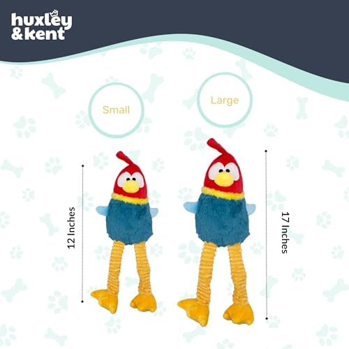 Huxley & Kent Funny Dog Toy w/Squeaker – Power Plush Squeaky Dog Toys for Small, Medium & Large Dogs – Soft Stuffed Animal for Indoor Play & Fetch - Squeak to Crunch - Lankies Red Rooster, Small