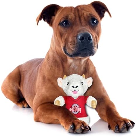 Pets First NCAA Ohio State Buckeyes Goat Plush Toy for Dogs and Cats with Squeaker, Wearing a Team Jersey! Fun & Sporty Goat Shaped Dog Chew Toy, Interactive Pet Toy