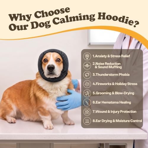 Allroaring Dog Calming Hoodie Noise Shield Anxiety Relief for Dogs,Grey S