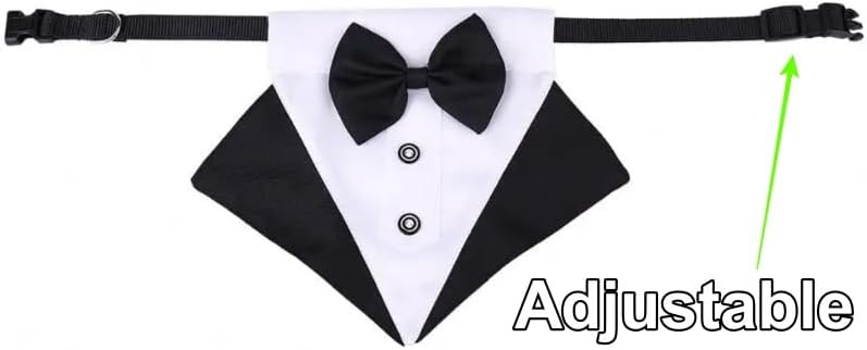 C10 Dog Pet Costume Set Retro Sunglasses + Tuxedo Bow Tie Adjustable for Medium Breed 18-40 lbs Party Prop Cosplay Photoshoot UV400 (Black Aviator + Black Tuxedo)