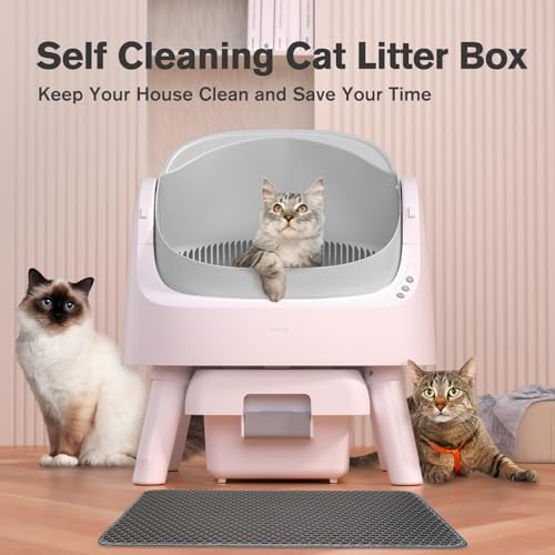Automatic Cat Litter Box for Multiple Cats, Self Cleaning Cat Litter Box, Integrated Safety Protection with Open-Top Design, White with Grey