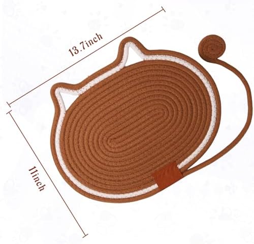 Cat Scratcher Mat Natural Cotton Rope Oval Horizontal Floor Cat Scratch Bed Pad with Ball Toy Protector for Furniture Floor Wall (Brown, 1PC)