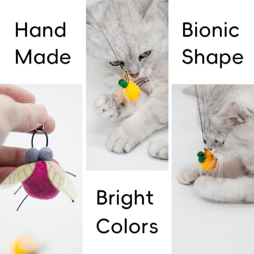 Cat Wand Attachment Toys, 5 PCS Fly Bugs Refills with Bells for Cat Teaser, Chase and Exercise Toys for Indoor Cats and Kittens Enrichment (No Wand Toy)