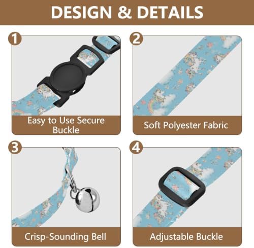2 Pack Kitten Collars Cute Unicorns Blue Puppy Collar with Bell, Adjustable Length 10.6" to 17.1"