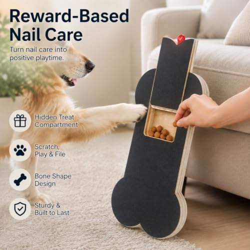 Nail Scratch Board with Treat Box, Bone Shape Scratch Pad for Dogs，1PC