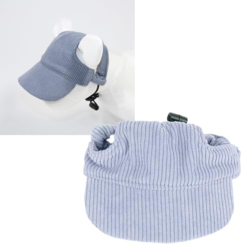 Pet Sun Hat for Dogs and Cats, Corduroy Baseball Cap with Adjustable Chin Drawstring, Ear Cutouts, Summer Outdoor Shade(S,Blue)
