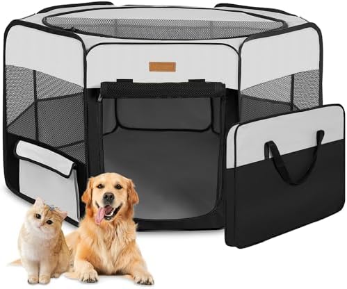 Akinerri Portable Dog Playpen, Foldable Pet Play Pen for Puppy Cat, Black