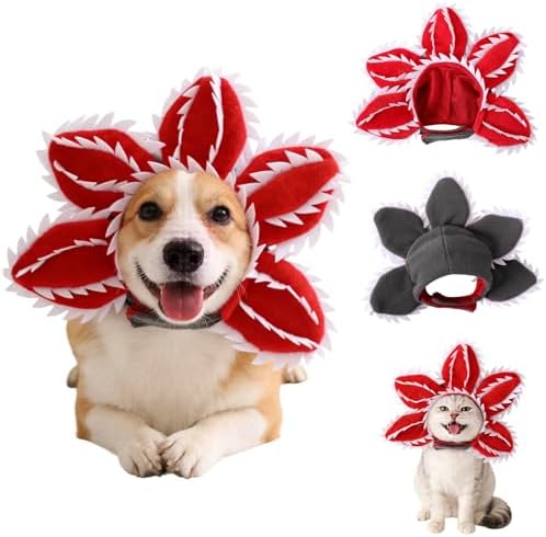 Pet Demon Dog Costume Funny Carnivorous Plant Dog Adjustable Hat Costume with Soft Material Flower Accents (Middle)