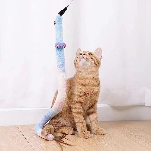 Cat Toys for Indoor Toys,Rainbow Cat Wand Toys,Feather Flips Plush Ball Cat Toys,Interactive Feather Toy for Teaser Play and Chase Exercise with Kitten 3 Pack (Pack 3)