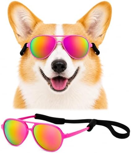 G010 Dog Pet Costume Aviator Sunglasses for Medium Breeds 18-40 lbs (Hot Pink-Mirror)