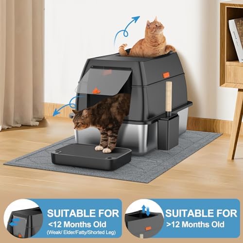 Lobeve Extra Large Stainless Steel Litter Box with Lid, Easy-Clean Pan