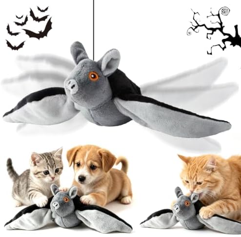 Flying Bat Dog Toy, Electric Flapping Wings Interactive Cat Toy, Mimics Real Soar Motion, Simulation Flying Bat Teasing Toy for Cats & Dogs, Hanging and Ground Play