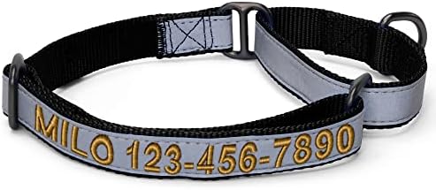 Pawtitas Customized Martingale Dog Collar Reflective Reflective Dog Collar Embroidered Personalized Name Phone Number Adjustable for Puppies Small Medium Large Size Dogs Small Black