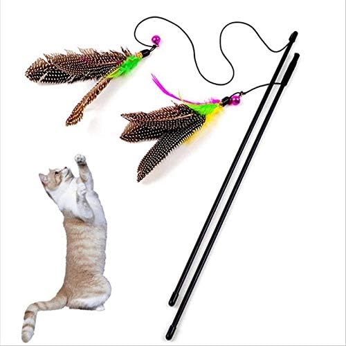 Cat Interactive Toy Stick Feather Wand with Small Bell Mouse Cage Toys Plastic Artificial Colorful Cat Teaser Toy Pet Supplies (Tpye1)