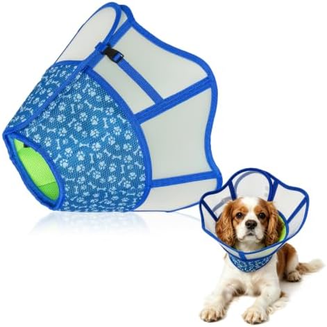 Upgraded Dog Cone Collar After Surgery,Soft Breathable Dog Cone with Double Layer Design,Adjustable Transparent Recovery Collar,Elizabeth Cones Alternative for Large Medium,Small Dogs (S)